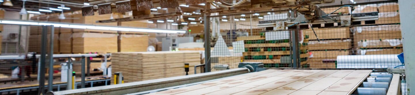 Production line of the wooden floor factory. CNC automatic woodworking machine. - Operational Improvement