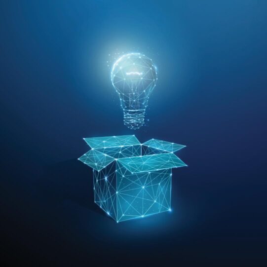 illustration of a glowing light bulb emerging from a cardboard box - Brady Ware CPAs and Business Advisors